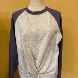 Eddie Bauer Women's Gray and Purple Raglan Sweatshirt NWOT Twist Front Sz. L